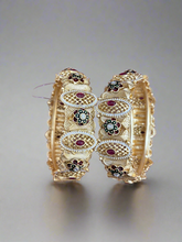 Traditional Gold Bangles with Ruby and Floral Enamel Design